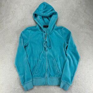 Juicy Couture Hoodie Womens XS Blue Velour Full-Zip Long Sleeve Outdoor "Read"